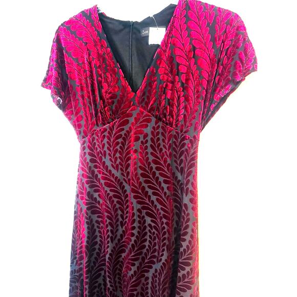Zarr Collection Womens Dress Size 8 Black Maroon Midi Cocktail Party Holiday NWT - Picture 2 of 9